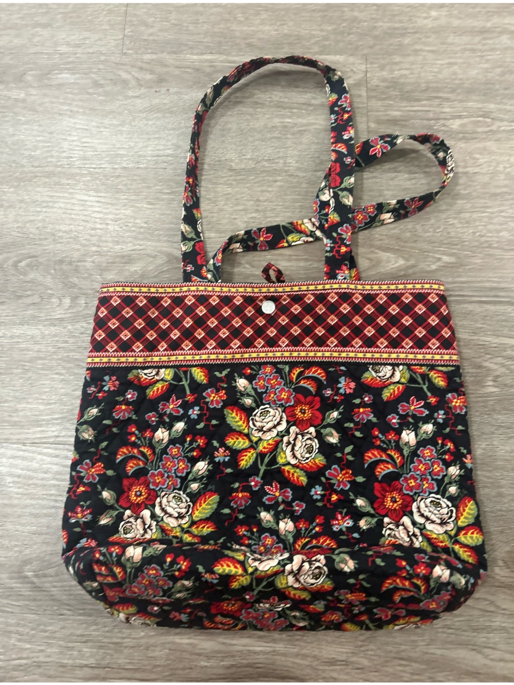 Vintage Vera Bradley Floral Quilted Tote Bag in Black and Red